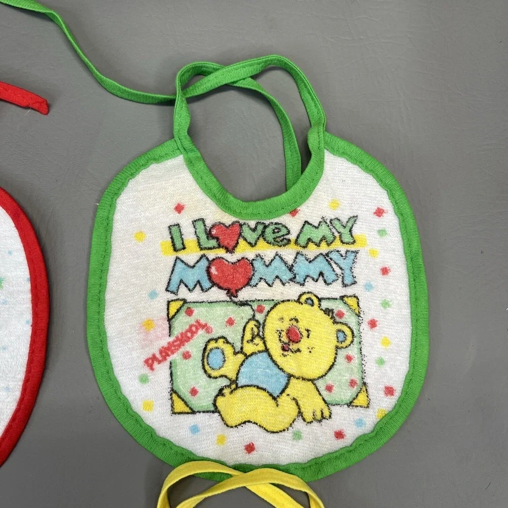 Playskool Baby Bibs for infants I love My Mommy & Daddy Lot of 4 Vintage